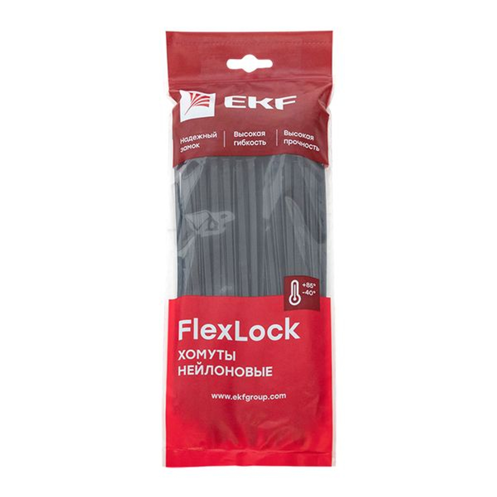 Хомут P6.6 стандартный (ч), 4.8x200 (100шт) FlexLock EKF
