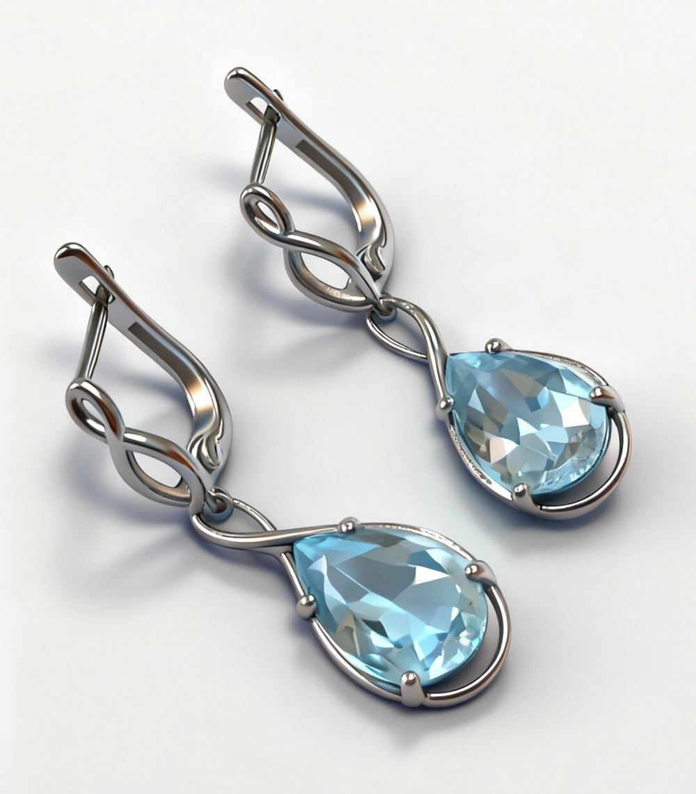 Ювелирные серьги из серебра  925 пробы,вставка аквамарин.