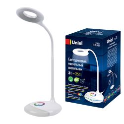 TLD-535 White-LED-250Lm-5500K-Dimmer Светильник настольный с ночником RGB. 4W. Встроенный аккумулятор 1800mAh. Сенсорный выключатель. Белый. TM Uniel.