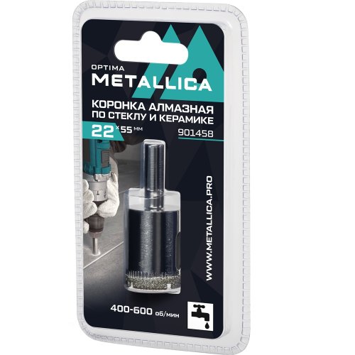 Коронка алмазная METALLICA Optima 22x55 мм по стеклу,плитке,1 шт в блистере   901458