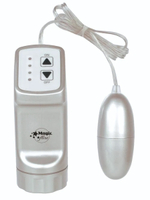 Серебристое виброяйцо с пультом управления на проводе