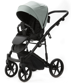 Детская коляска Adamex Mobi Deluxe New 2 в 1 MN-SA20 СЕРО-ЗЕЛЕНАЯ КОЖА