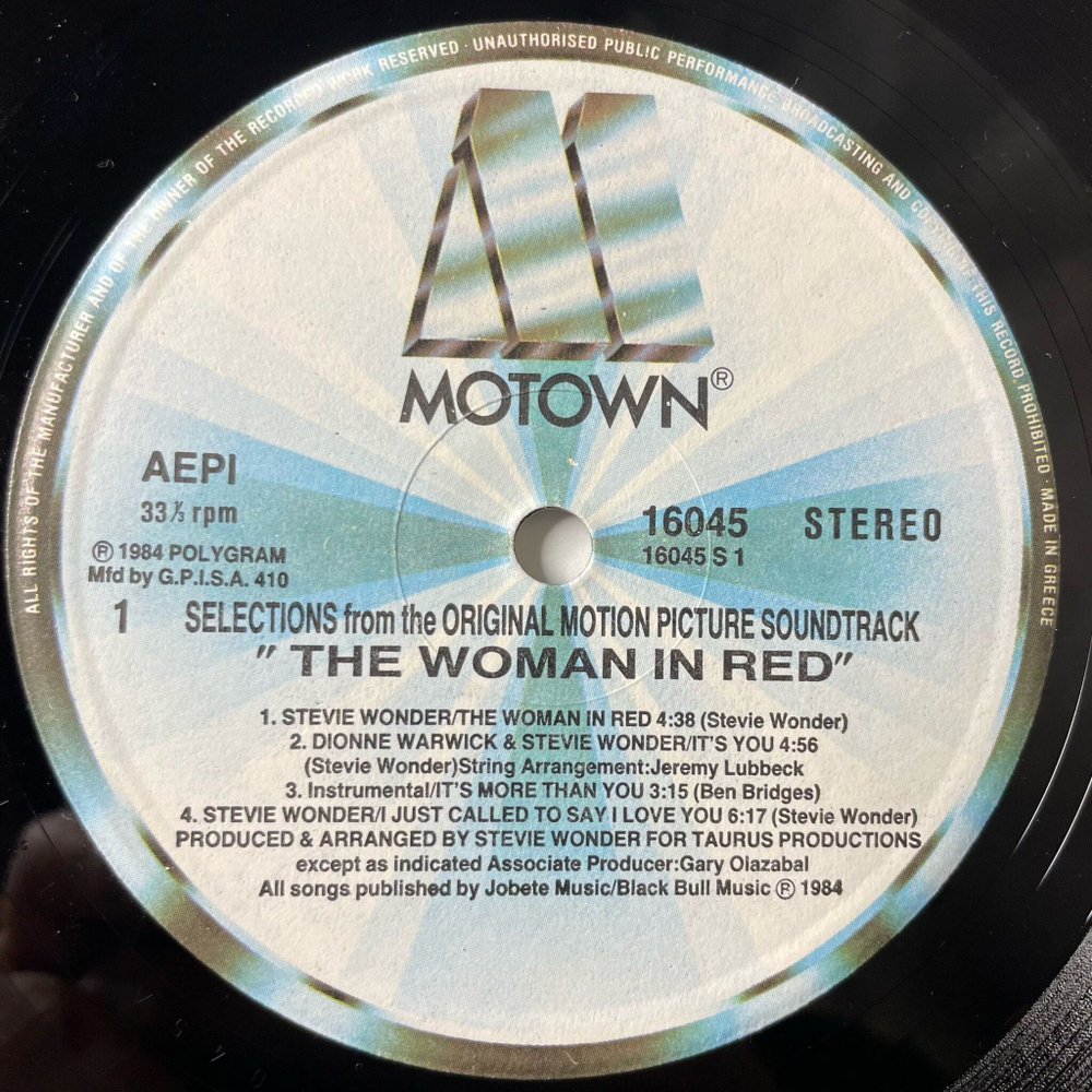 Винтажная виниловая пластинка LP Stevie Wonder The Woman In Red Женщина В Красном (Selection From The Motion Picture Soundtrack) (Греция 1984)