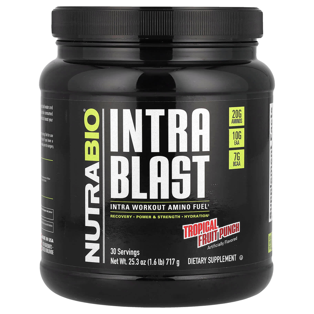NutraBio, Intra Blast, заряд аминокислот во время тренировки, пунш из тропических фруктов, 717 г (1,6 фунта)