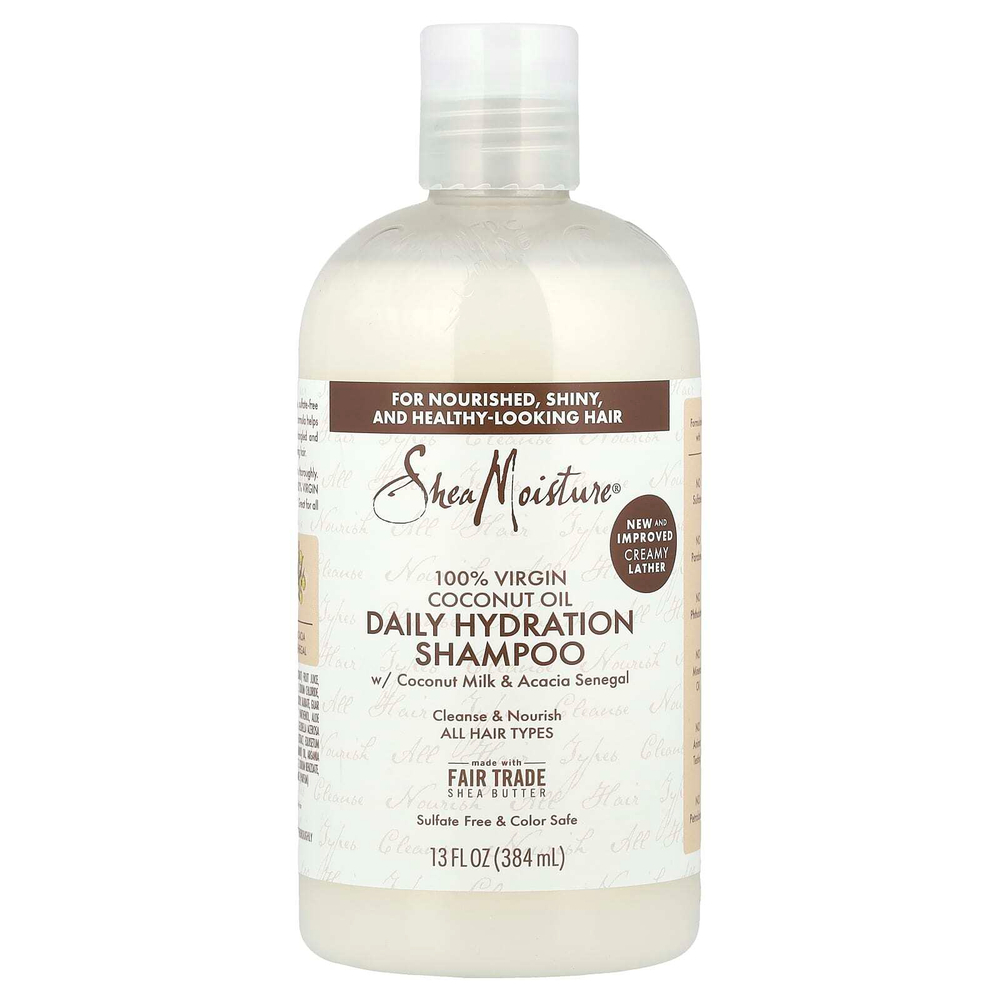 SheaMoisture, 100% кокосовое масло первого отжима, шампунь для ежедневного увлажнения, для всех типов волос, 384 мл (13 жидк. Унций)