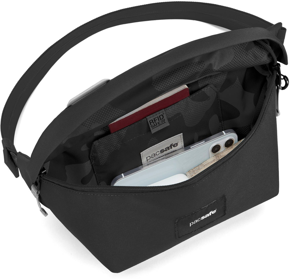 Сумка слинг антивор Pacsafe Go Sling, черная смола, 2.5 л.