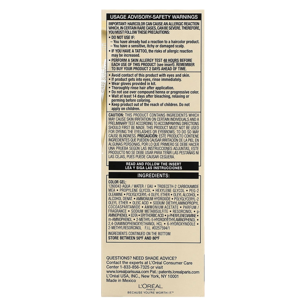 L'Oréal, Superior Preference, яркий, не выцветающий оттенок, 6 1/2 г (легчайший золотисто-коричневый), 1 нанесение