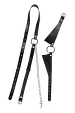 Черная портупея-чокер с поводком и карабином в виде кольца