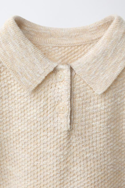 ZARA ТЕКСТУРНЫЙ СВИТЕР ПОЛО, СВЕТЛО-БЕЖЕВЫЙ