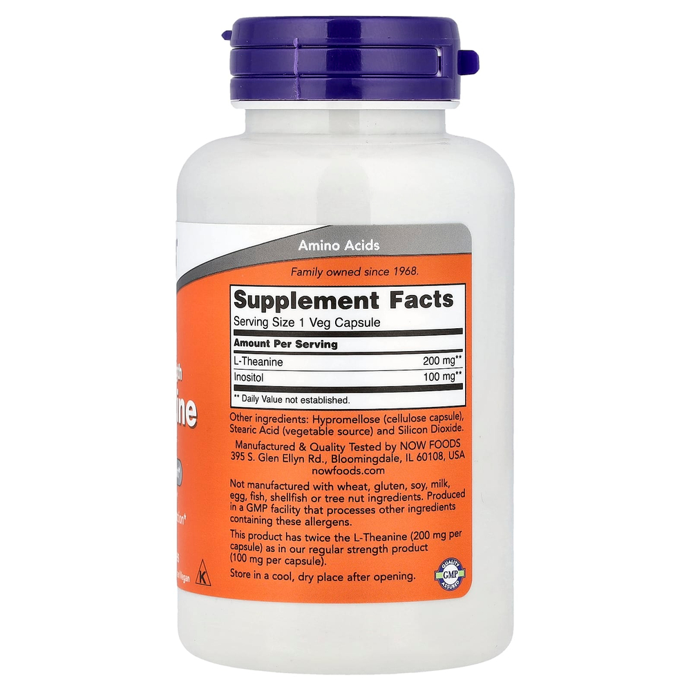 NOW Foods, L-теанин, 120 растительных капсул