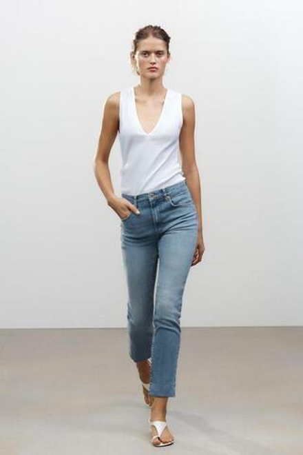 ZARA ДЖИНСЫ BOOTCUT CROPPED С ВЫСОКОЙ ПОСАДКОЙ — ZW COLLECTION, СИНИЙ