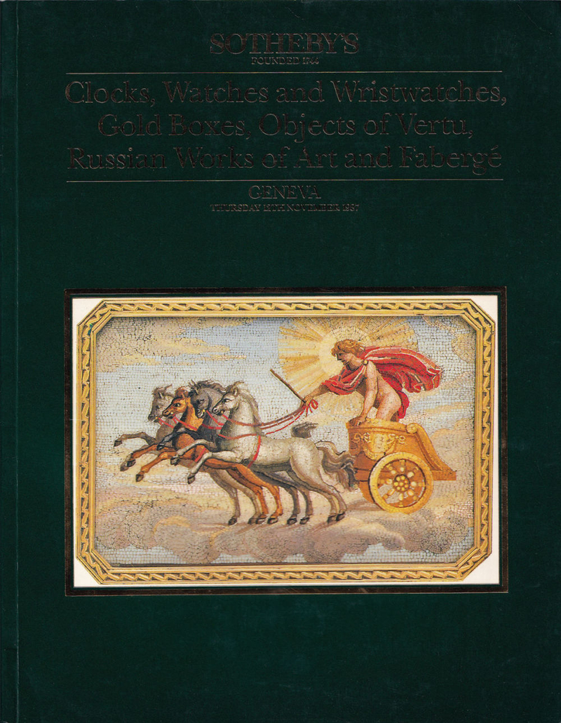 Каталог аукциона Sotheby's, Женева, Часы, золотые шкатулки, объекты роскоши, русское декоративно-прикладное искусство и Фаберже от 12 ноября 1987 года