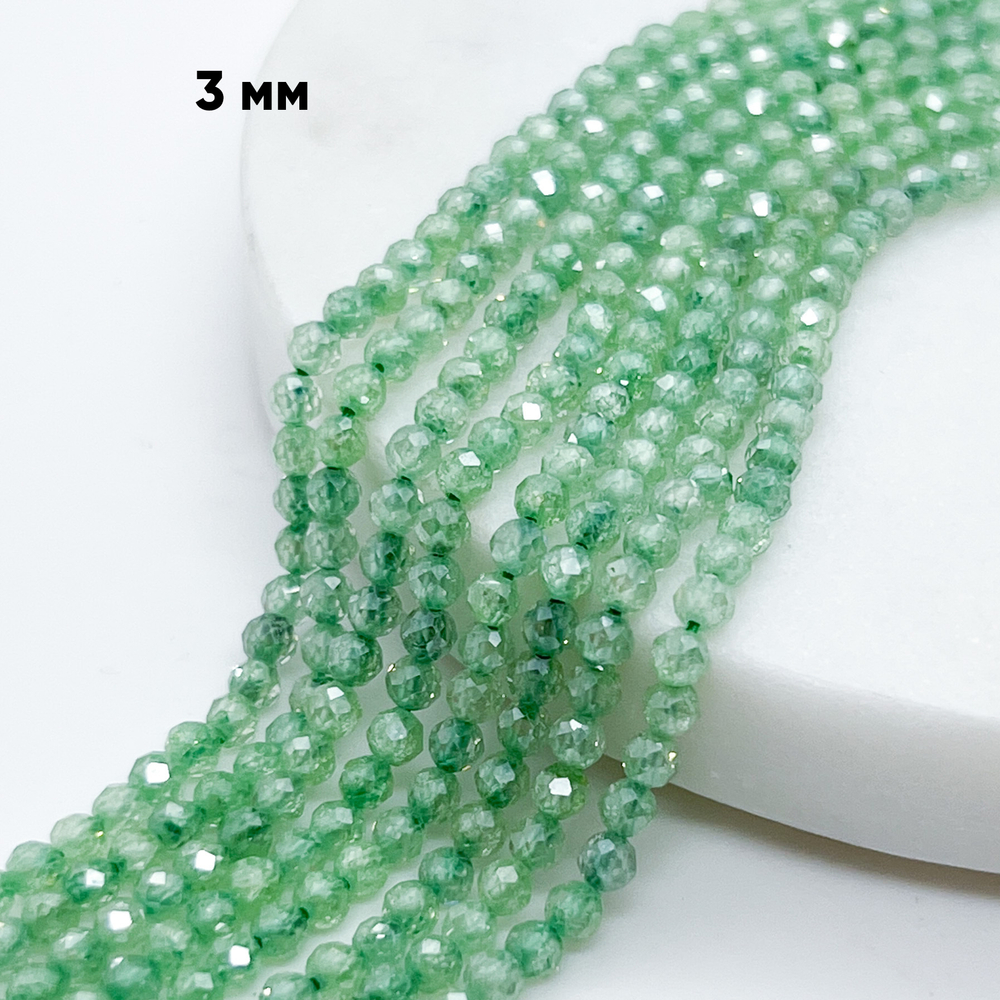Фианит кракле (кубический цирконий), цвет хризопраз, размер 3 мм, цена за нить около 130 шт (38 см)