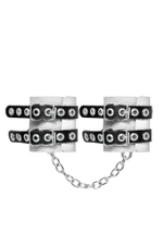 Бело-черные наручники с двумя ремешками и люверсами (Цвет: белый с черным)