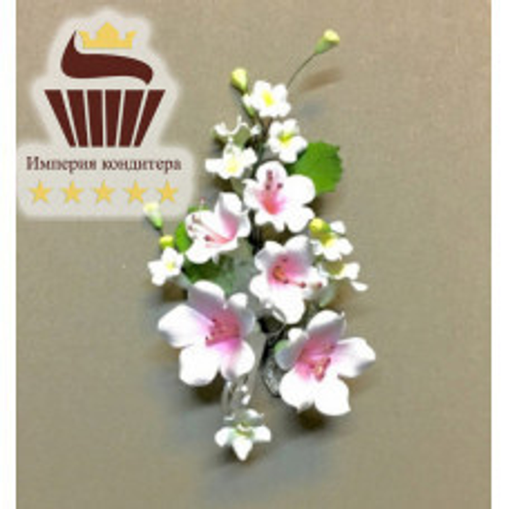 Цветочная ветка из сах.мастики,большая " Колокольчик розовый"