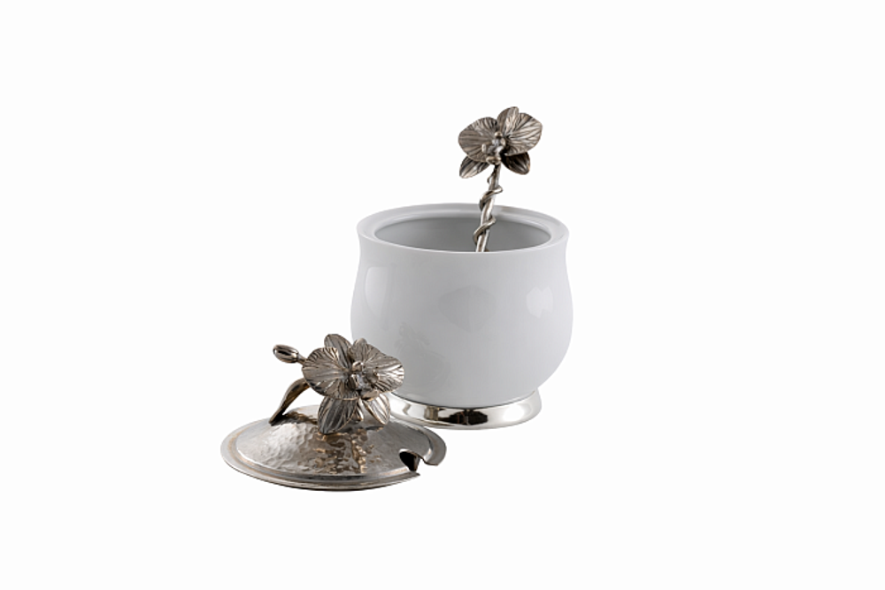 Сахарница и молочник на подносе "Орхидея" с ложкой