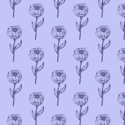 Купить сиреневую цветочную ткань. Принт Тюльпаны стиль скетч. Flowers hand drawn tulips fabric print