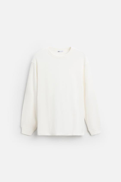 ZARA ДВУХСЛОЙНАЯ ФУТБОЛКА ИЗ РЕЛЬЕФНОЙ ТКАНИ, ЖЕЛТОВАТО-БЕЛЫЙ