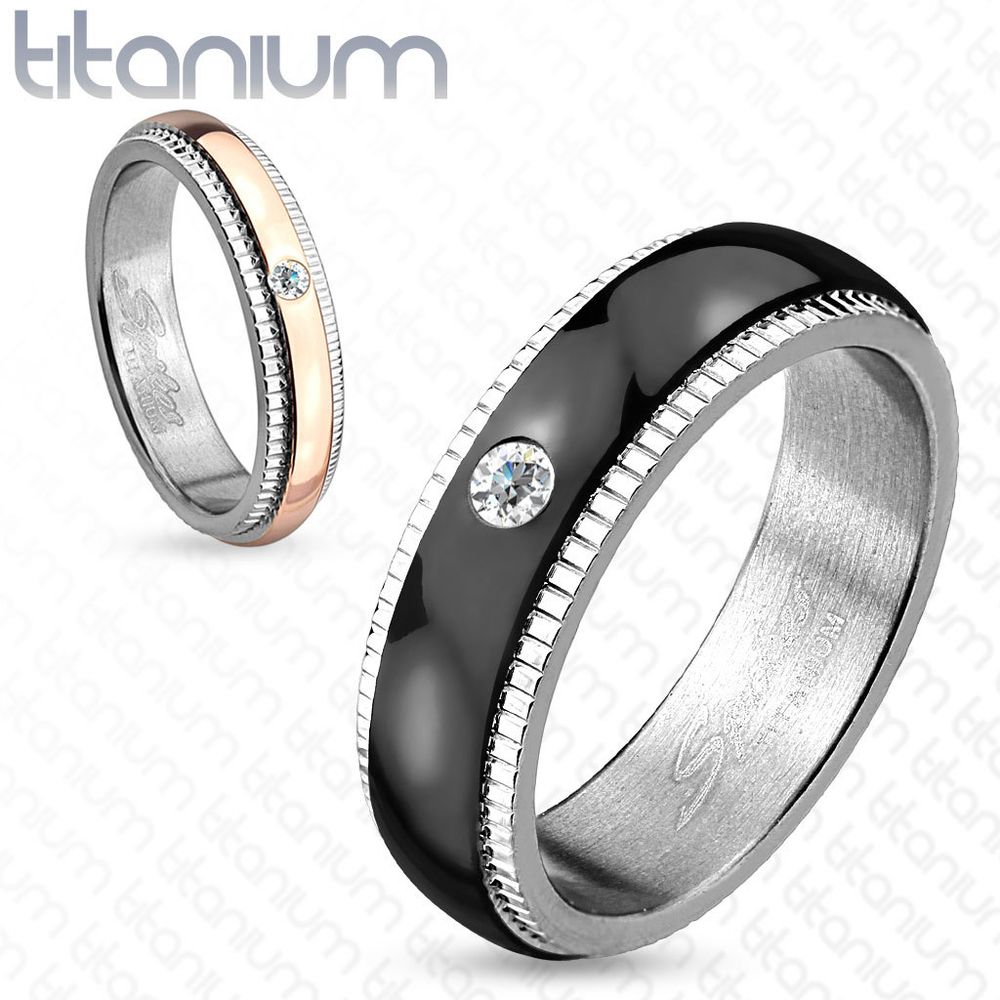 Узкое парное кольцо для влюблённых мужчин и женщин из титана с фионитом SPIKES R-TI-4403