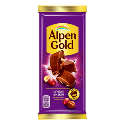 Шоколад молочный с фундуком и изюмом Alpen Gold 80г