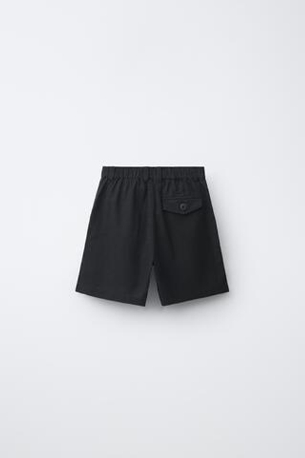 ZARA ШОРТЫ ИЗ СМЕСОВОГО ХЛОПКА И ЛЬНА, ЧЕРНЫЙ