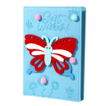 Записная книжка А5, 7БЦ, Alingar, фетр, аппликация, линия, 96 л, "Бабочка с помпонами", голубой