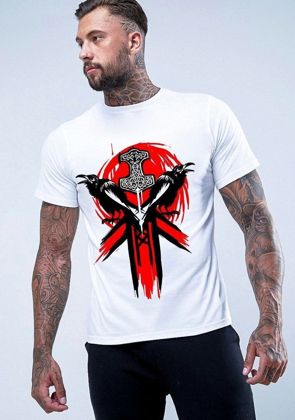 Белая мужская футболка с ярким принтом (Размер: L) (Цвет: белый)