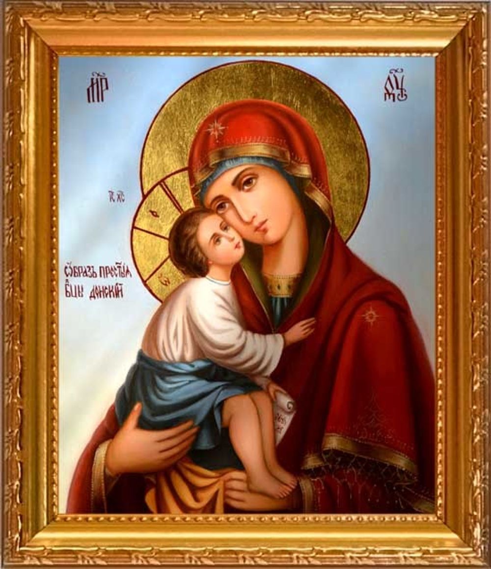Донская икона Божией Матери на холсте в раме.
