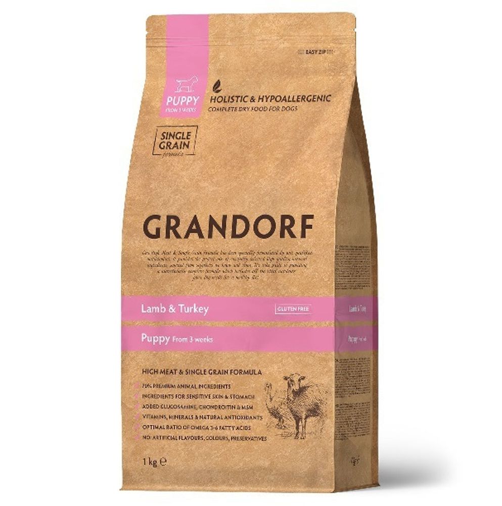 Grandorf 3кг Lamb &amp; Turkey Puppy Holistic для щенков от 3 недель, беременных и кормящих сук, ягненок с индейкой