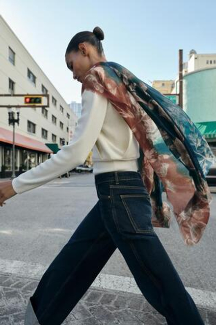 ZARA ШАРФ С ЦВЕТОЧНЫМ ПРИНТОМ, СИНИЙ