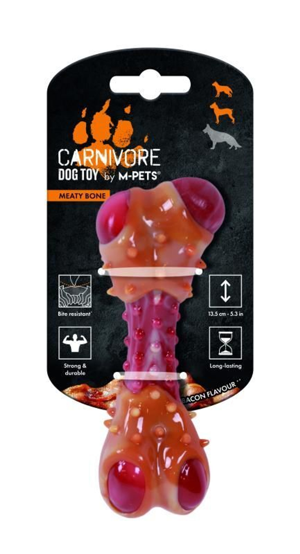 Игрушка для собак Карнивор кость, вкус бекона, красная 13.5 x 5.7 x 4.9