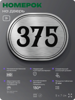 Номерок на дверь квартиры 375, для кабинета, офиса, шильдик 9 х 7 см, брашированная сталь, Айдентика Технолоджи