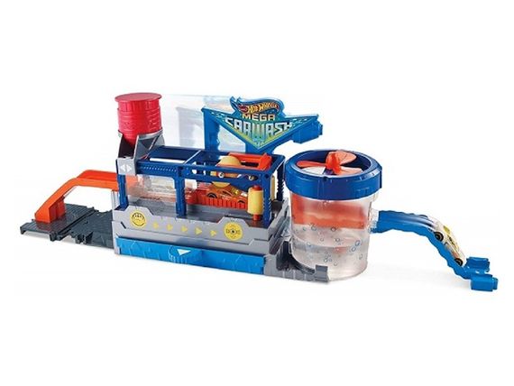 Hot Wheels - Mega Car Wash Play Set - Blue/Orange