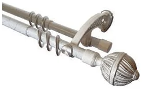 Карниз круглый 3м 2-х рядный Металл Телескопический белое серебро Волшебная палочка