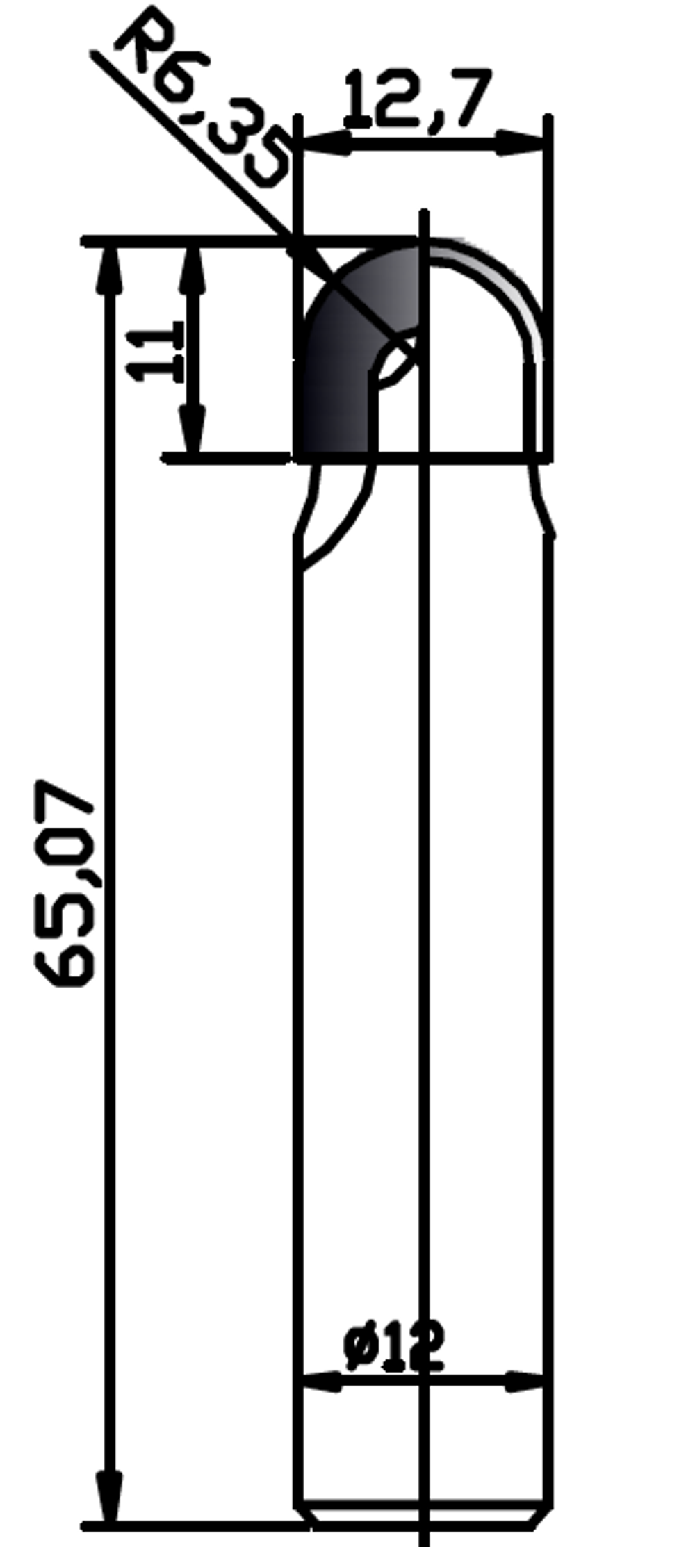 PCD профильная фреза D.12,7x12 11x65.07 Z2