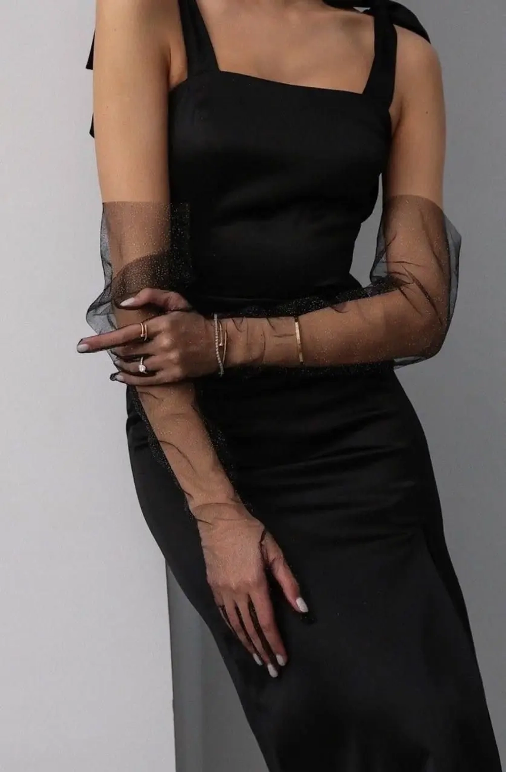 Перчатки длинные из фатина, Черный