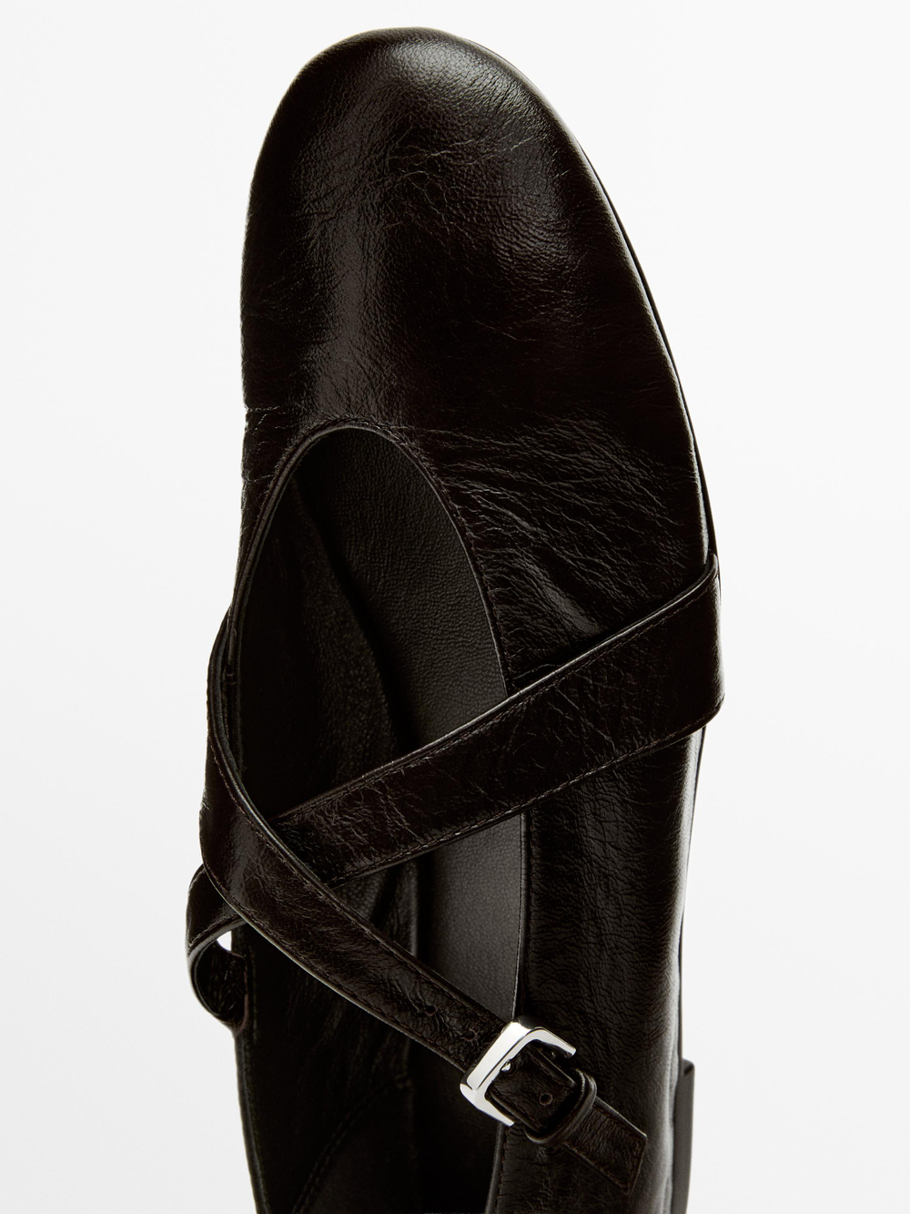 Massimo Dutti Балетки с перекрещивающимися лямками и пряжкой, коричневый