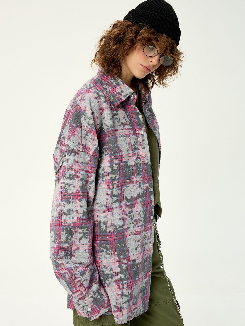 Рубашка Kraizy Stripes Destroy серо-розовая