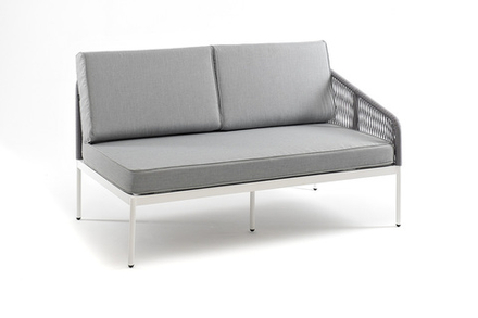 "Канны" левый модуль плетеный из роупа, каркас алюминий белый шагрень, роуп светло-серый круглый, ткань светло-серая