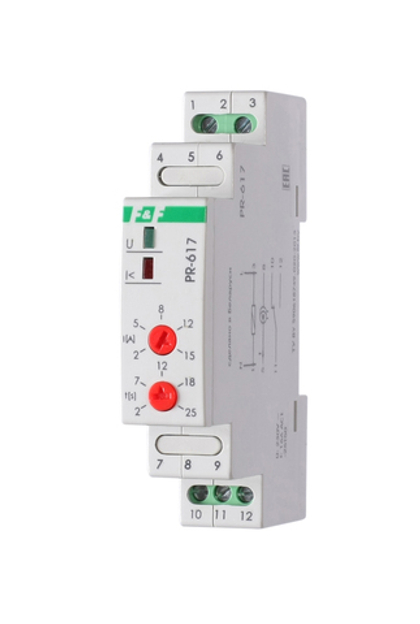 Реле контроля тока PR-617 230В 16А 1Z IP20 (диапазон контроля 2-15А) с задержкой отключения, сквозной канал