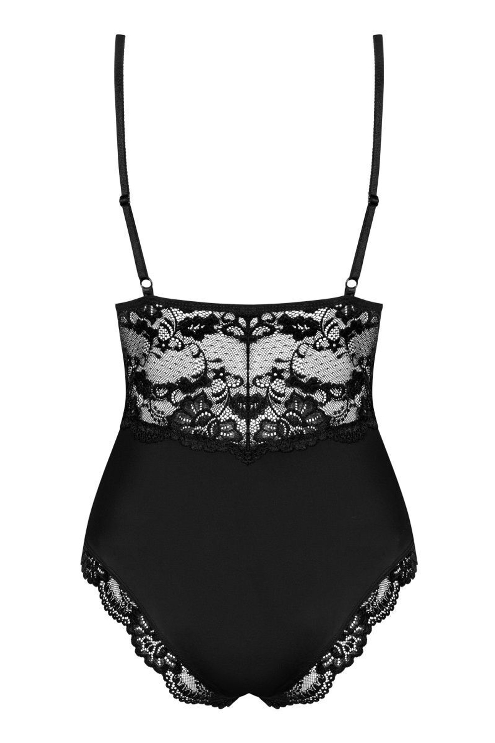 Изысканное боди с кружевными вставками на тонких бретелях (Размер: L-XL) (Цвет: черный)