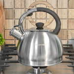 Чайник 2л нерж со свистком, с черной бакелитовой ручкой