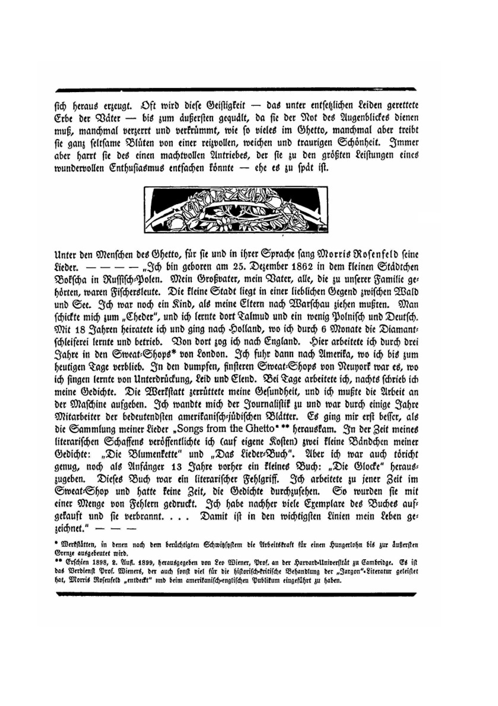 Lieder des Ghetto. Autor. Abertragung aus dem Judischen von Berthold Feiwel mit Zeichnungen von E.M. Lilien | Morris Rosenfeld