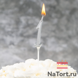 Свеча для торта мини, цифра 1 (серебро, 4,5 см)