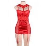 Красный роскошный бэби-долл с подвязками (размер M-L)