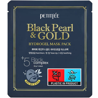 Petitfee Black Pearl & Gold Hydrogel Mask Pack 32g*1ea - Гидрогелевая маска для лица с черным жемчугом 32г.*1шт
