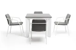 "Венето" обеденная группа на 4 персоны со стульями "Марокко", каркас белый, роуп серый
