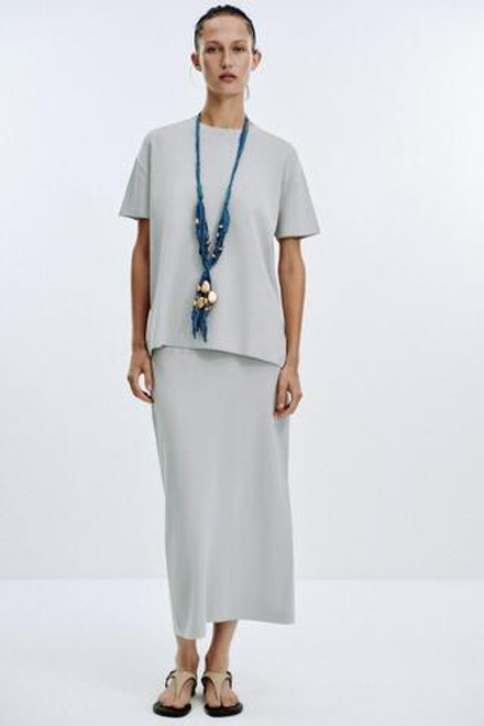 ZARA ОДНОТОННЫЙ ТОП ОВЕРСАЙЗ, ЖЕМЧУЖНО-СЕРЫЙ