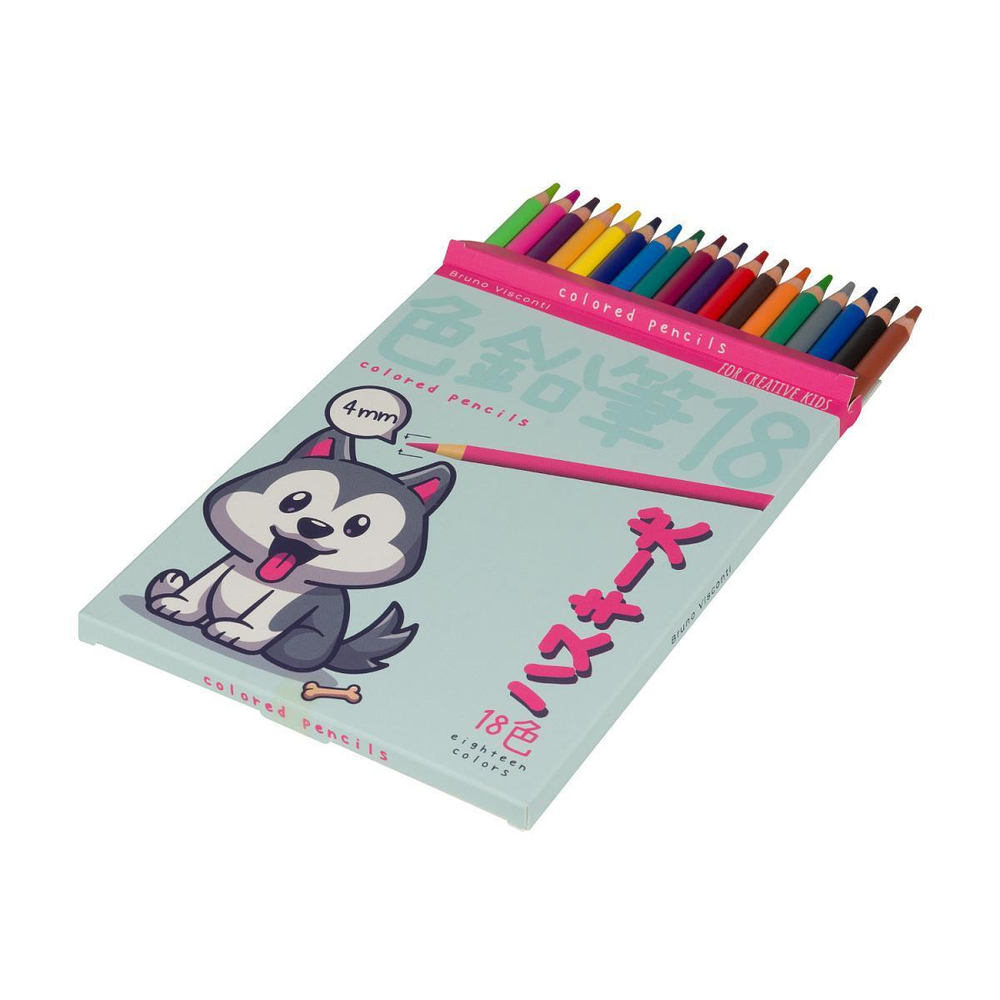 Карандаши цветные пластиковые 4,0 мм 18 цв. "Kawaii Animals" (Bruno Visconti)