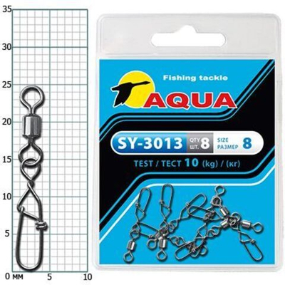 Карабин с вертлюгом для рыбалки AQUA SY-3013 №04 (упк. 8 шт.)